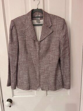 Vintage 90s Jacqueline Ferrar Houndstooth Skirt Suit Zip Jacket Pencil Skirt 10
